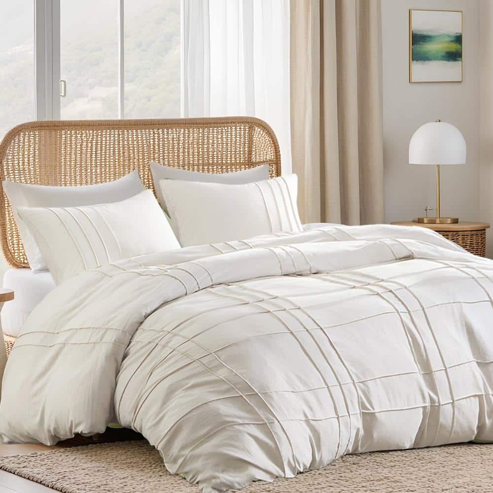 2 Pieces Twin/Twin XL Size Duvet Cover Set Cream Pleated Bedding Set with Pillow Sham price history on PriceWatchPro
