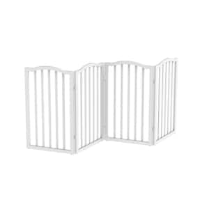 4-Panel Wooden Freestanding Folding Pet Gate with Scalloped Top in White
