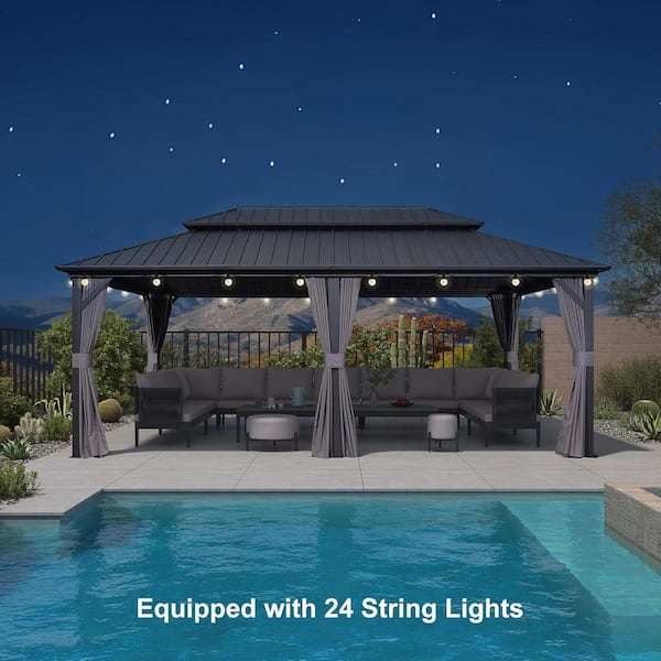 PURPLE LEAF 12 ft. x 20 ft. Gray Aluminum Hardtop Gazebo Canopy