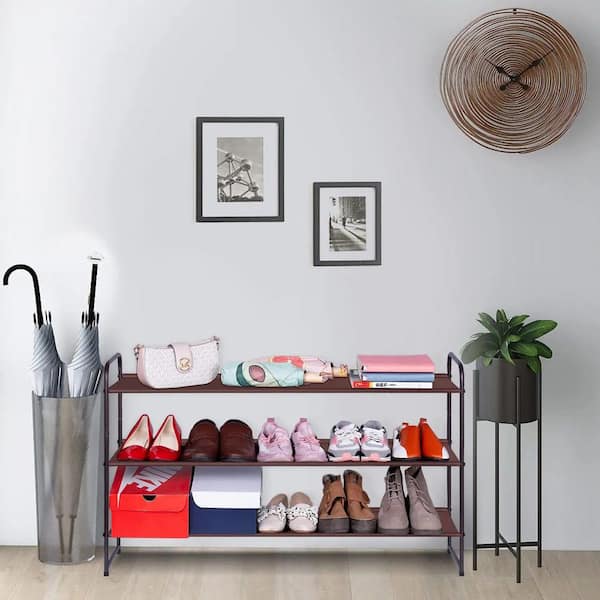 3-Tier Long Shoe Rack for Closet Stackable Wide Shoe Shelf Organizer and Storage for Floor, Entryway (Bronze), Women's, Size: 42.7 x 11.4 x 24.4