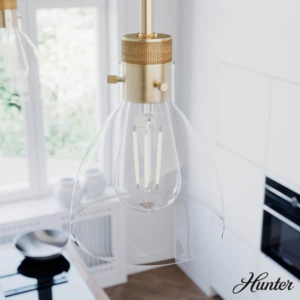 Hunter Van Nuys 1 Light Alturas Gold Island Pendant Light with Glass Shade Dining Room Light
