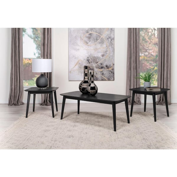 Coaster Radley 47.25 in. Black 3-piece Rectangle Wood Coffee Tables with End Table