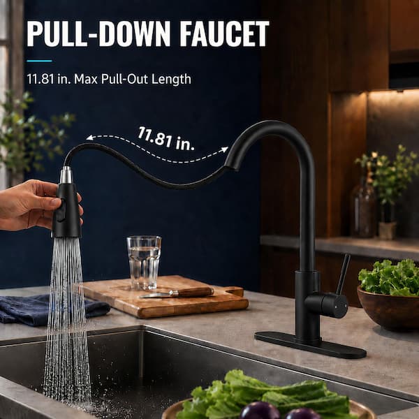 Single Handle Pull Down Sprayer Kitchen Faucet Commercial Kitchen Sink Faucets for RV, Laundry, Bar in Black