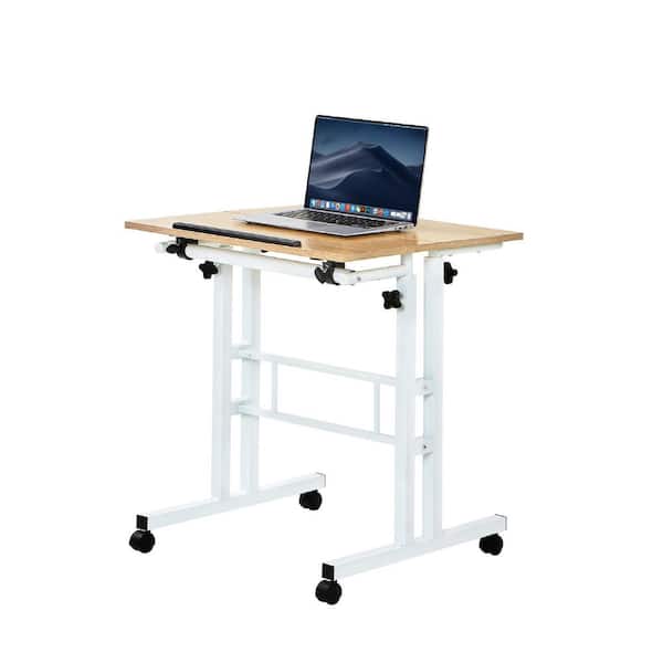 24 in. Rolling Standing Desk with Adjustable Height and Tilt Panel - Mobile Laptop Cart with Wheels Brown Computer Desk