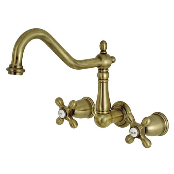 Kingston Brass Heritage 2-Handle Wall Mount Roman Tub Faucet in Antique Brass