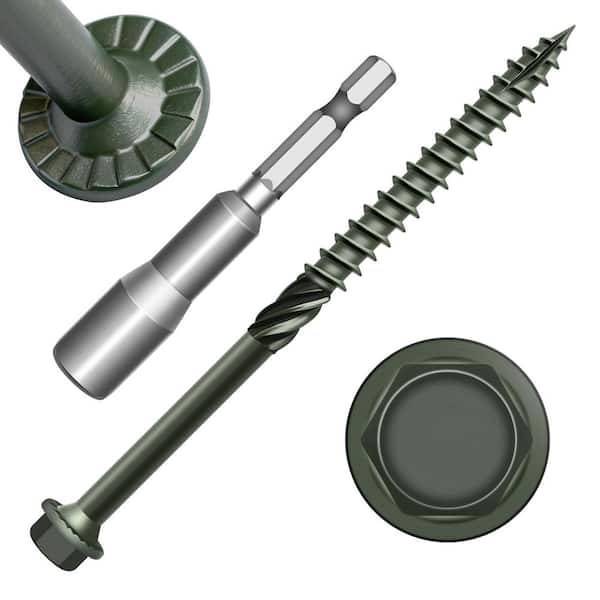 Bedrock Line #14 x 4 in. Green Hex Washer Head Structural Screws (20-Piece)