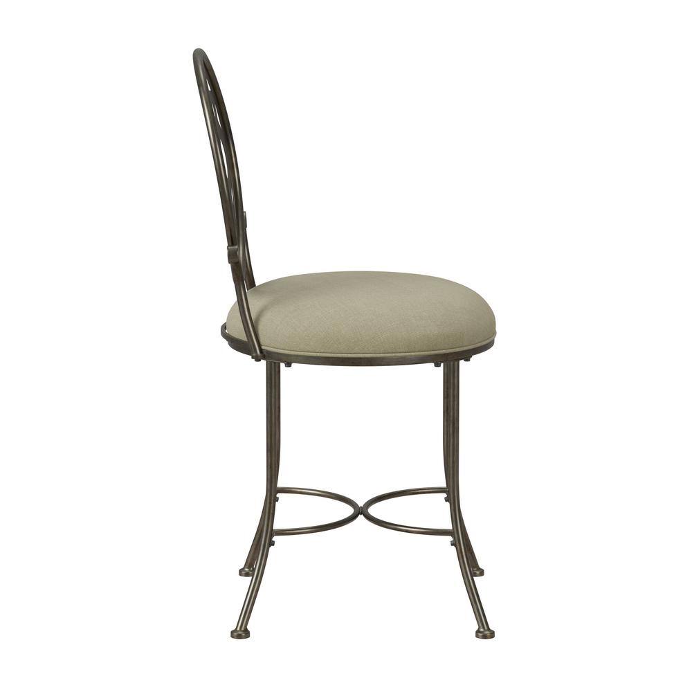 Antique Gray Metal Vanity Stool with Cream Upholstery