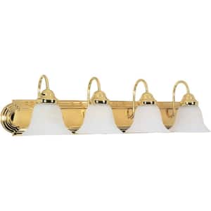 Ballerina 30 in. 4-Light Polished Brass Vanity Light with Alabaster Glass Shade