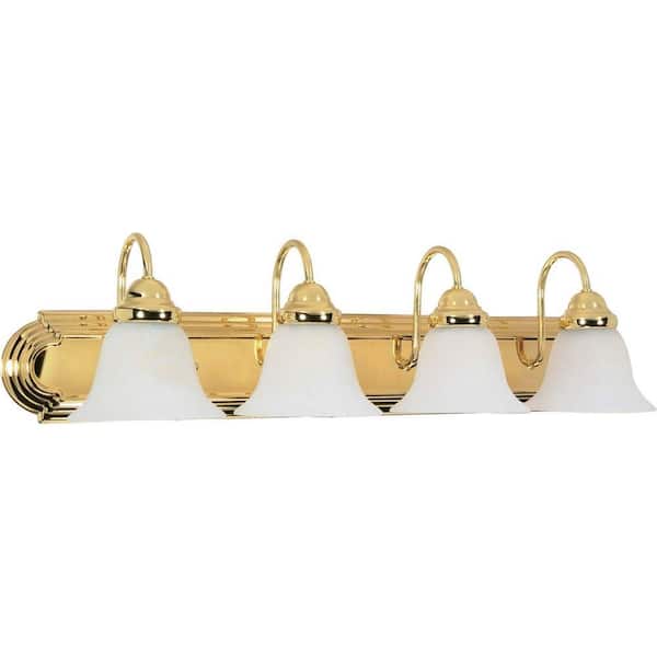 SATCO Ballerina 30 in. 4-Light Polished Brass Vanity Light with Alabaster Glass Shade