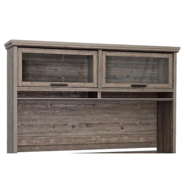 SAUDER Aspen Post 65.118 in. Pebble Pine Desk Hutch with Flip-up Glass Doors