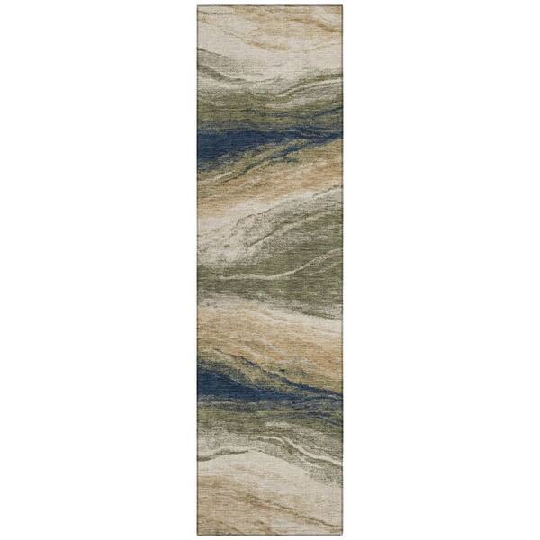 Chantille Machine Washable Indoor/Outdoor Abstract ACN3020 Olive 2 ft. x 7 ft. Runner Rug