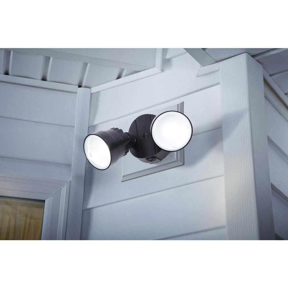 Lutec Black Dual-Head LED Outdoor Security Flood Light