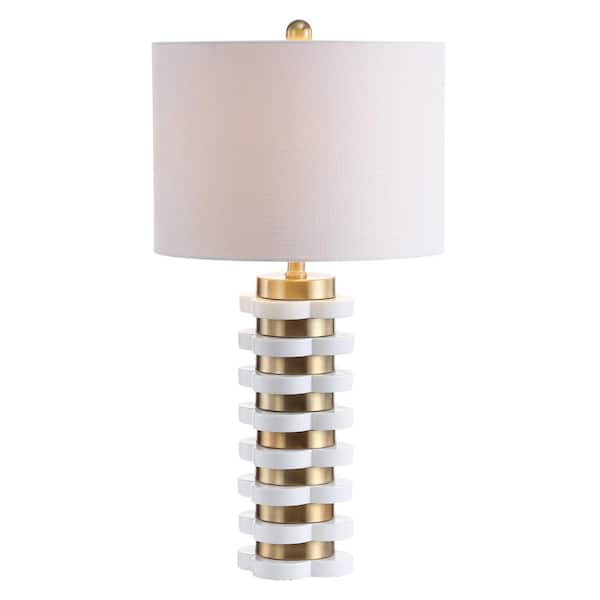 JONATHAN Y - Wellington 26.5 in. Quatrefoil Striped Resin LED Table Lamp, Brass