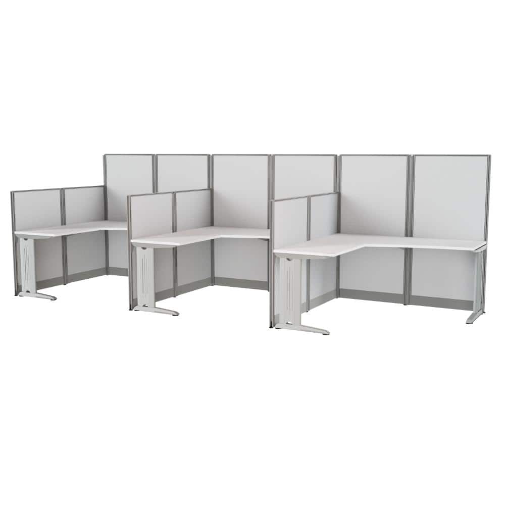 Instant Office 63"H x 193"W 3 Person L-Shaped Cubicle Panel Workstation, Pure White