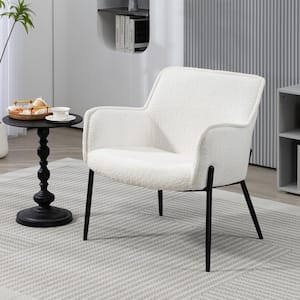 Belvedere White Boucle Upholstered Fabric Accent Chair with Black Iron Legs