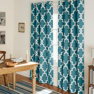 Ironwork Teal Woven Trellis 52 in. W x 96 in. L Noise Cancelling Thermal Grommet Blackout Curtain (Set of 2)