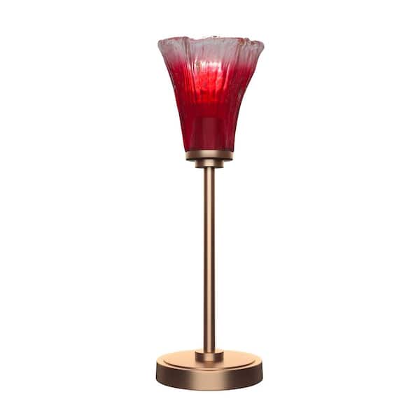 Unbranded Quincy 18.75 in. New Age Brass Accent Lamp with Raspberry Glass Shade