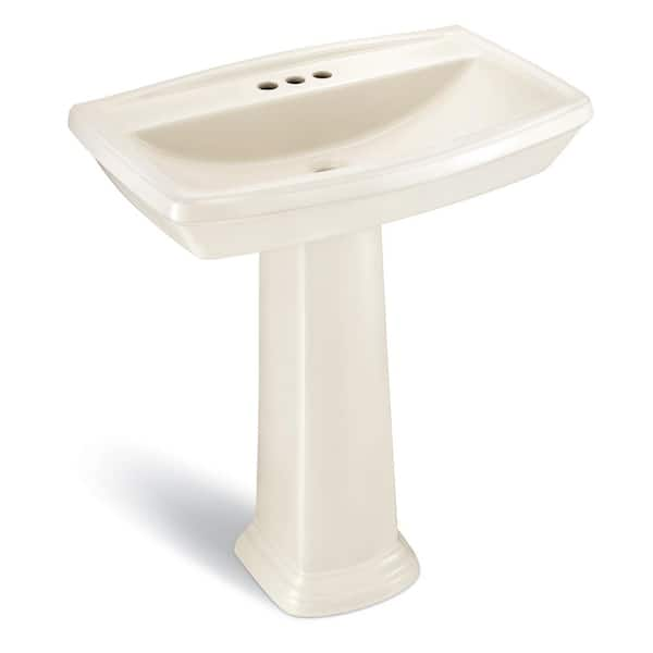 Glacier Bay Designer 30 in. Pedestal Combo Bathroom Sink with 4 in. Faucet Center in Bone