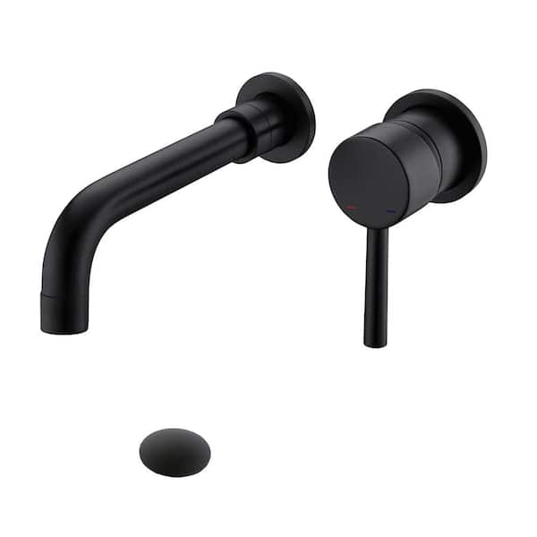 Magic Home Single Handle Wall Mounted Bathroom Faucet with Drain in Matte Black