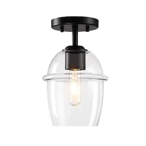 Summer Jazz 7 in. 1-Light Matte Black Transitional Semi Flush Mount with Clear Glass Shade for Bedrooms
