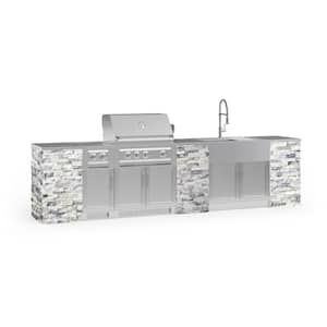 Signature Series 142.16 in. x 25.5 in. x 36 in. Natural Gas Outdoor Kitchen 11-Piece SS Cabinet Set with Grill