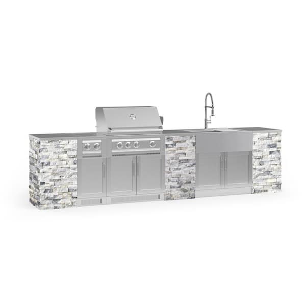 NewAge Products Signature Series 142.16 in. x 25.5 in. x 58.64 in. 11-Piece Outdoor Kitchen Cabinet Set with Natural Gas 33 in. Grill