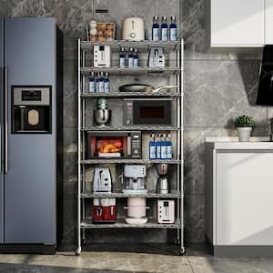 7 -Tier Chrome 18 in. L x 48 in. W x 82 in. H Adjustable NSF Metal Freestanding Storage Shelf with Wheels for Kitchen