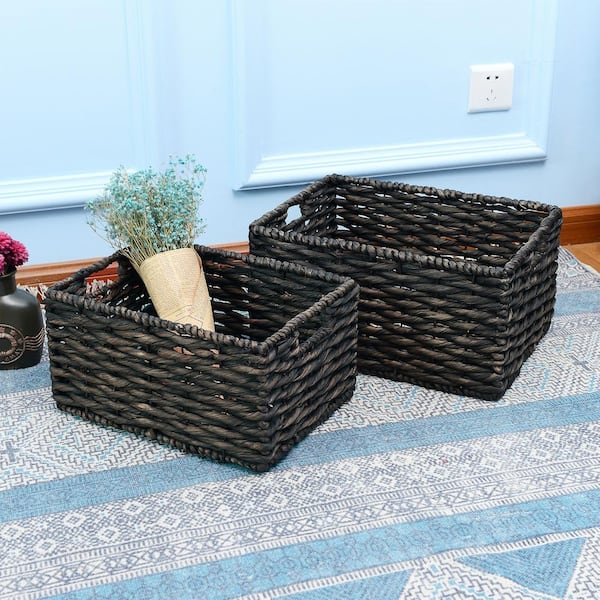 Willa Modern Woven Black Leather Decorative Storage Basket Small + Reviews