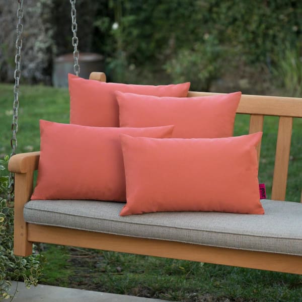 Contemporary Home Living Set of 4 Red Square and Rectangle Outdoor Patio Throw Pillows 18.5