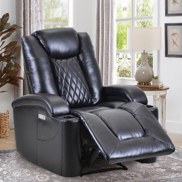 electric black leather recliner