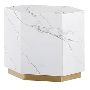 Zhuri 23 in. W Hexagon Faux Marble White End Table in Gold