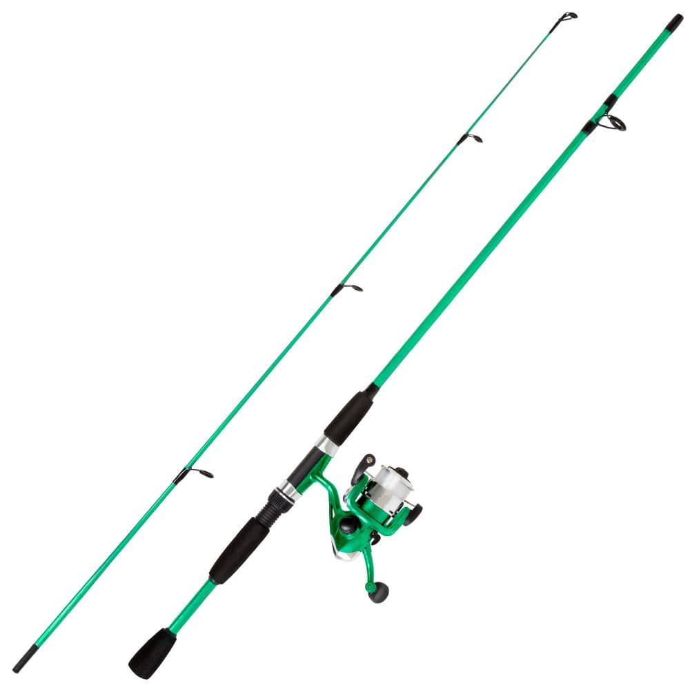 65 in. Pole Fiberglass Fishing Rod and Reel Combo - Portable, Size 20 Spinning Reel in Green (2-Piece)