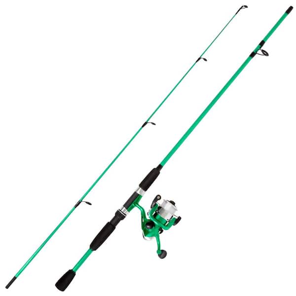 65 in. Pole Fiberglass Fishing Rod and Reel Combo - Portable, Size 20  Spinning Reel in Green 2-Piece