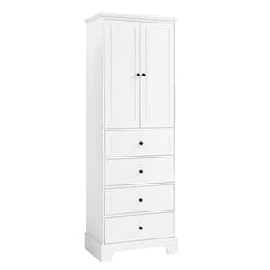 24 in. W x 16 in. D x 68 in. H MDF White Freestanding Linen Cabinet with 2 Doors and 4 Drawers
