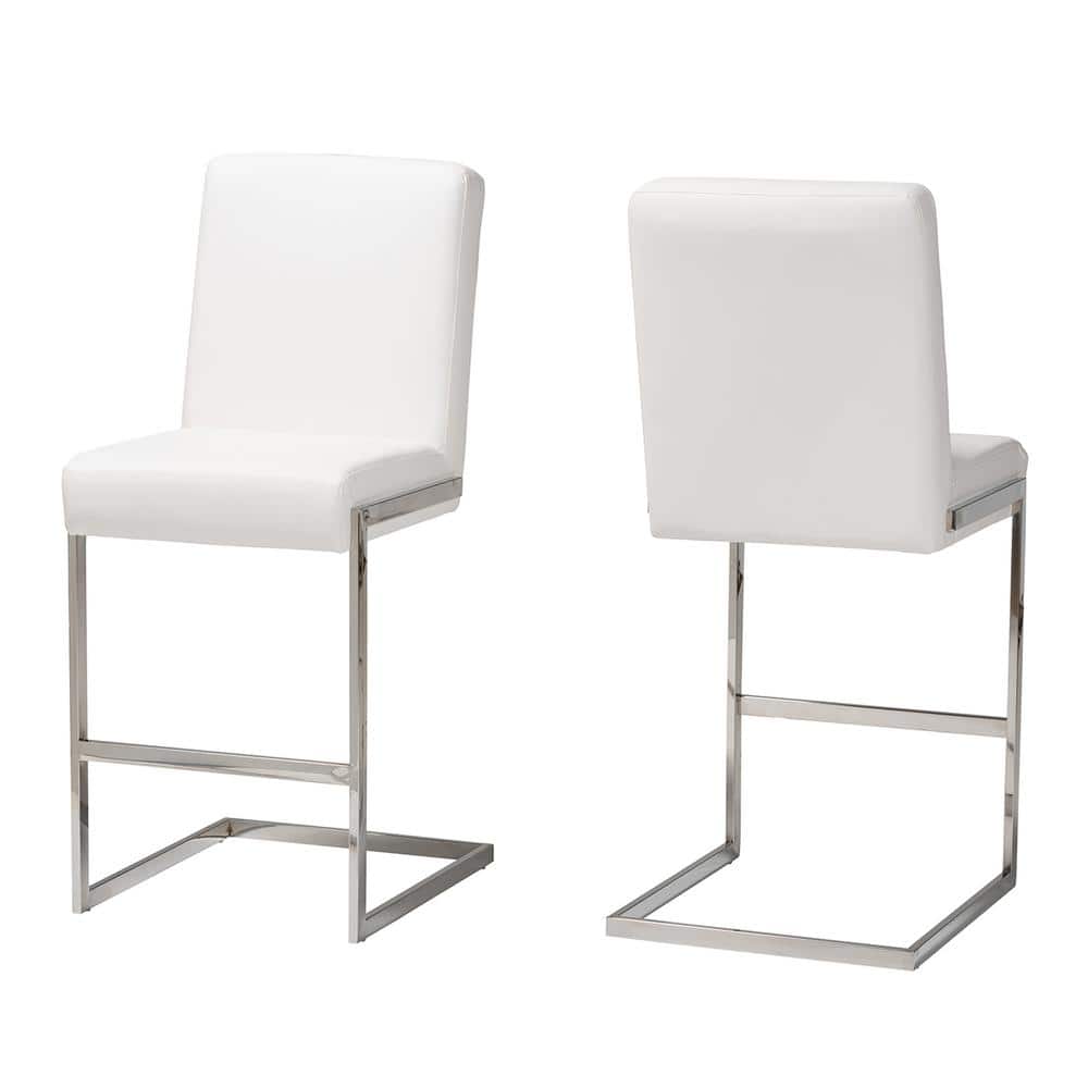 Toulan White Faux Leather Stainless Steel Barstool Set