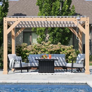 Meridian 10 ft. x 12 ft. Premium Cedar Patio Shade Pergola with Gray Louvered Roof Panels and Built-In Gutter System