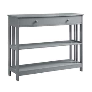 Mission 39.5 in. Gray Standard Height Rectangular Wood Top Console Table with 1-Drawer and Shelf