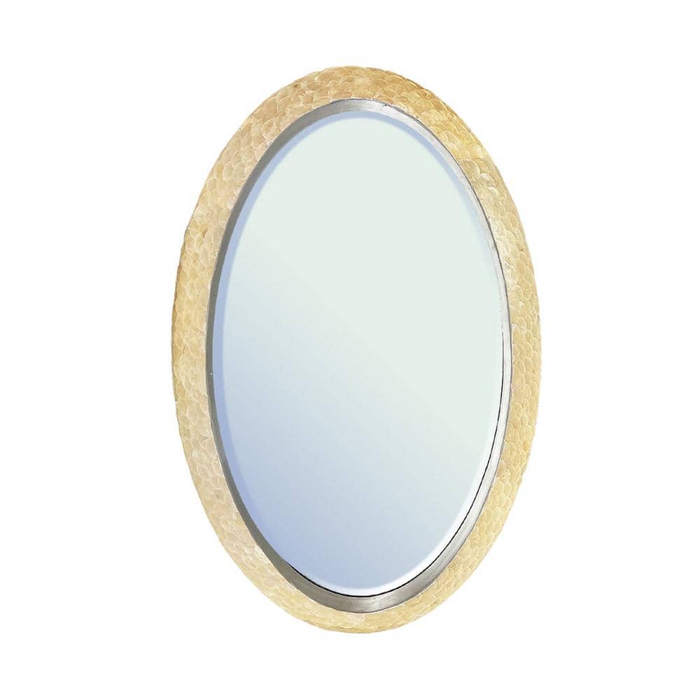 LA PASTICHE Seaside Large Mother of Pearl Oval 42 in. x 30 in. Classic Rectangle Framed Gold Decorative Mirror -  856930003112
