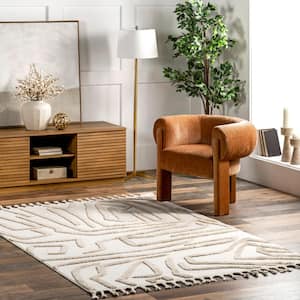Tenisha High/Low Abstract Tassel Ivory 5 ft. 3 in. x 7 ft. 6 in. Modern Area Rug
