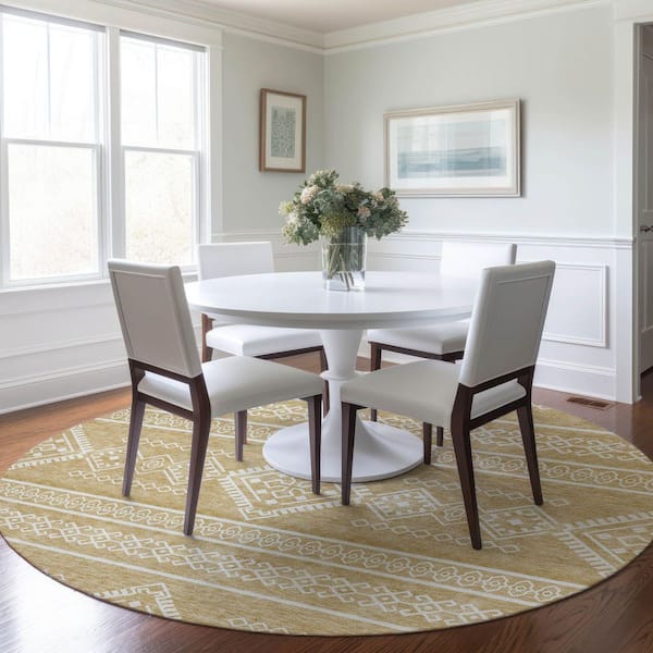 Chantille Machine Washable Indoor/Outdoor Abstract ACN901 Gold 8 ft. x 8 ft. Area Rug
