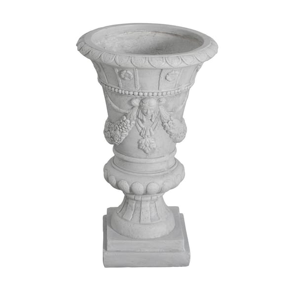 Light Grey Cement Garden Urn Planter with Drainage Hole (14.5 in. L x 14.5 in. W x 23.75 in. H)