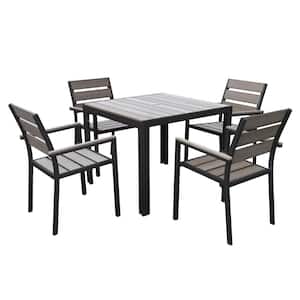 Gallant Charcoal Gray 5-Piece Sun Bleached Outdoor High Density Polyethylene and Aluminum Dining Set