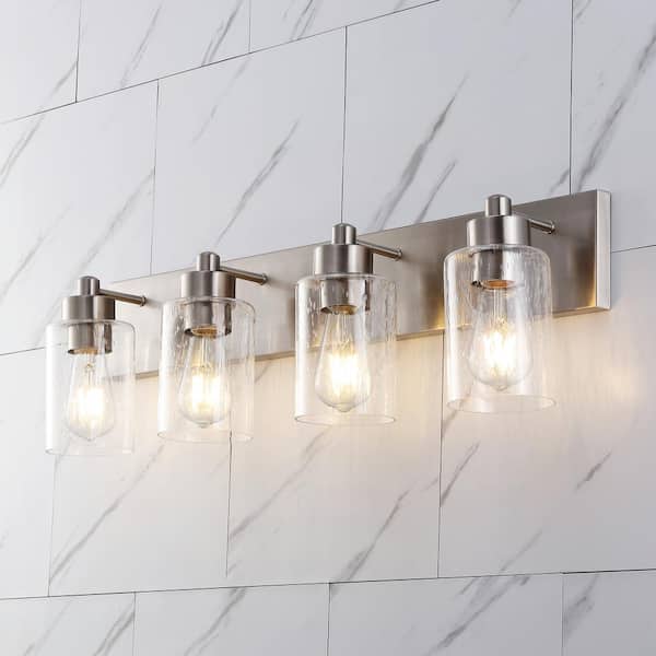 JONATHAN Y Irving 27.75 in. 4-Light Nickel Seeded Glass/Iron Modern Contemporary LED Vanity Light