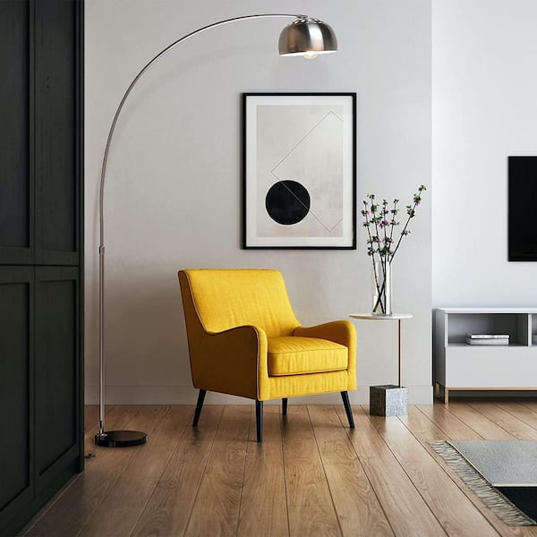 LamQee 71 in. Chrome Adjustable Arc Metal Pole Lamp with Marble Base
