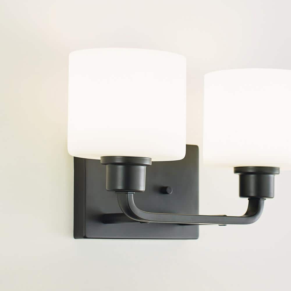 Midnight Black 2-Light Vanity Fixture with Etched Glass Shades