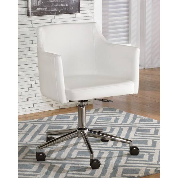 Signature DESIGN BY ASHLEY Baraga Faux Leather Swivel Ergonomic Drafting Chair in White with Arms