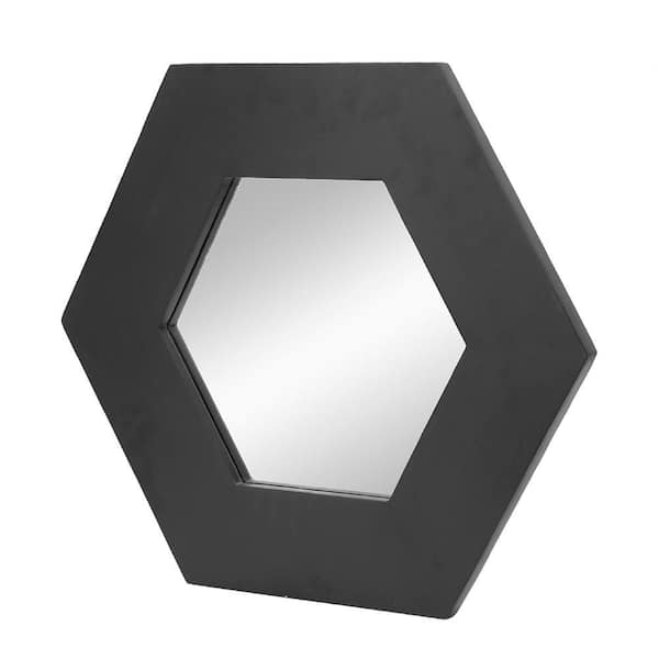 Black 21.5 in W x 18.5 in. H Art Deco Hexagon Wood Framed Mirror Wall Mirror Wall Decor Mirror