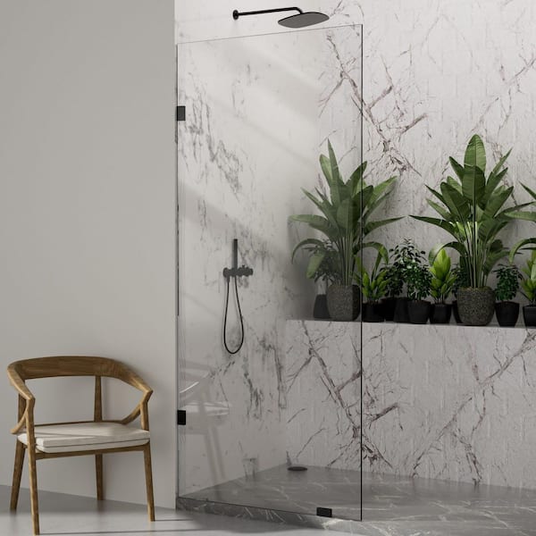 34 in. W x 78 in. H Fixed Panel Frameless Shower Door Screen in Matte Black with 3/8 in. (10mm) Clear Glass