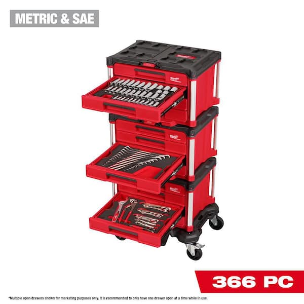 Master Mechanics Hand Tool Set with PACKOUT Drawers and PACKOUT Dolly (366 Piece)