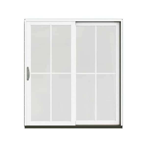 JELD-WEN 72 in. x 80 in. W-2500 Contemporary Black Clad Wood Right-Hand 4 Lite Sliding Patio Door w/White Paint Interior
